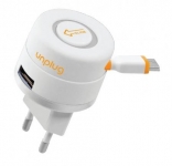 Сетевое зарядное устройство с mini-USB кабелем Unplug Travel Charger Retractable 1А в виде рулетки